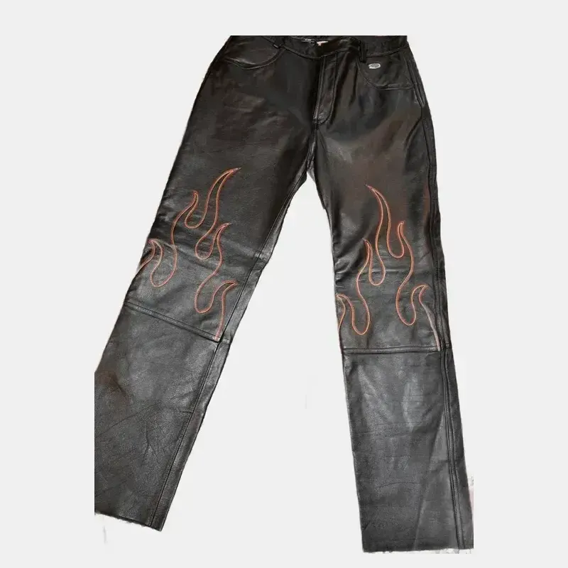 Black Leather Pants with Orange Flames by Harley Davidson