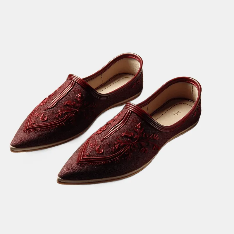 Burgundy Mojari Shoes